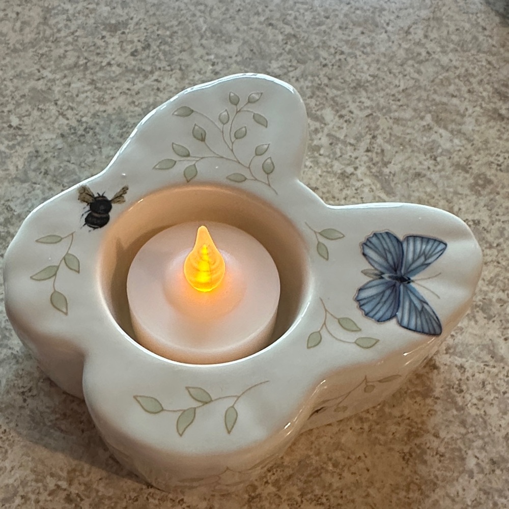 Lenox Butterfly Ceramic Tealight Holder with LED Candle